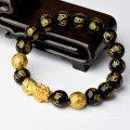 Shangjie Oem Pulseras de Piedras Feng Shui Bracelet Black Obsidian Bracelet Gold Gold Bracelet Bracelet perlé